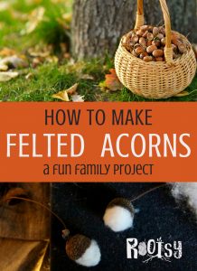 collage of felted acorns
