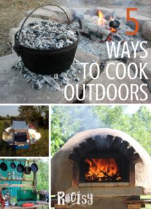 Be prepared for any emergency when you set up systems to cook outdoors. Here are five easy ways - solar ovens, rocket stoves, bread ovens, grills, and Dutch ovens - to prepare nutritious meals for your family, even in a power outage. | Rootsy