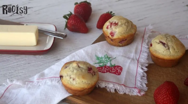 image of strawberry muffins on table