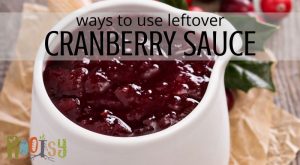 Cranberry sauce in a ceramic pot with text overlay.