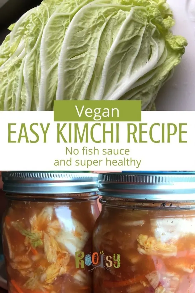 collage of making kimchi with Chinese cabbage and jars of finished kimchi